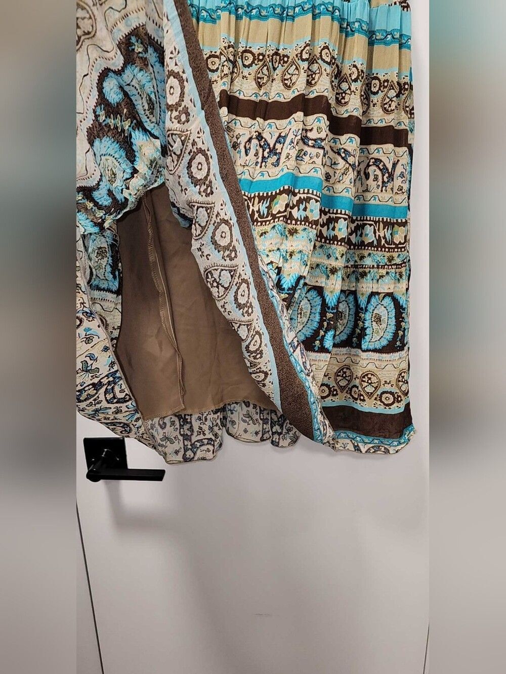 Vintage Boho Paisley Tiered Circle Skirt in Turquoise and Cream - Picture 3 of 4
